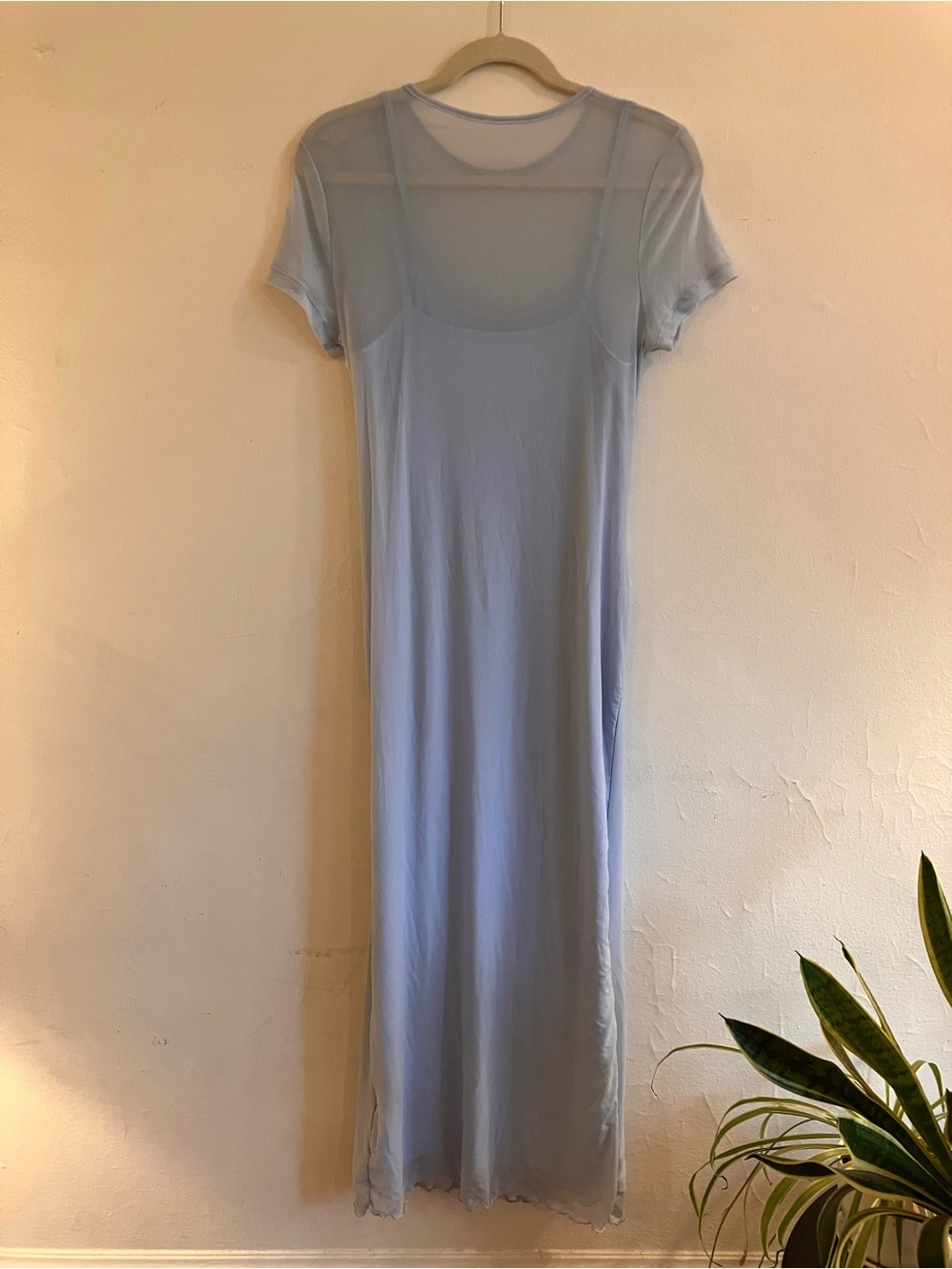 Maternity form fitting rutched midi baby blue dress with scalloped hem by SHEIN - Picture 5 of 8